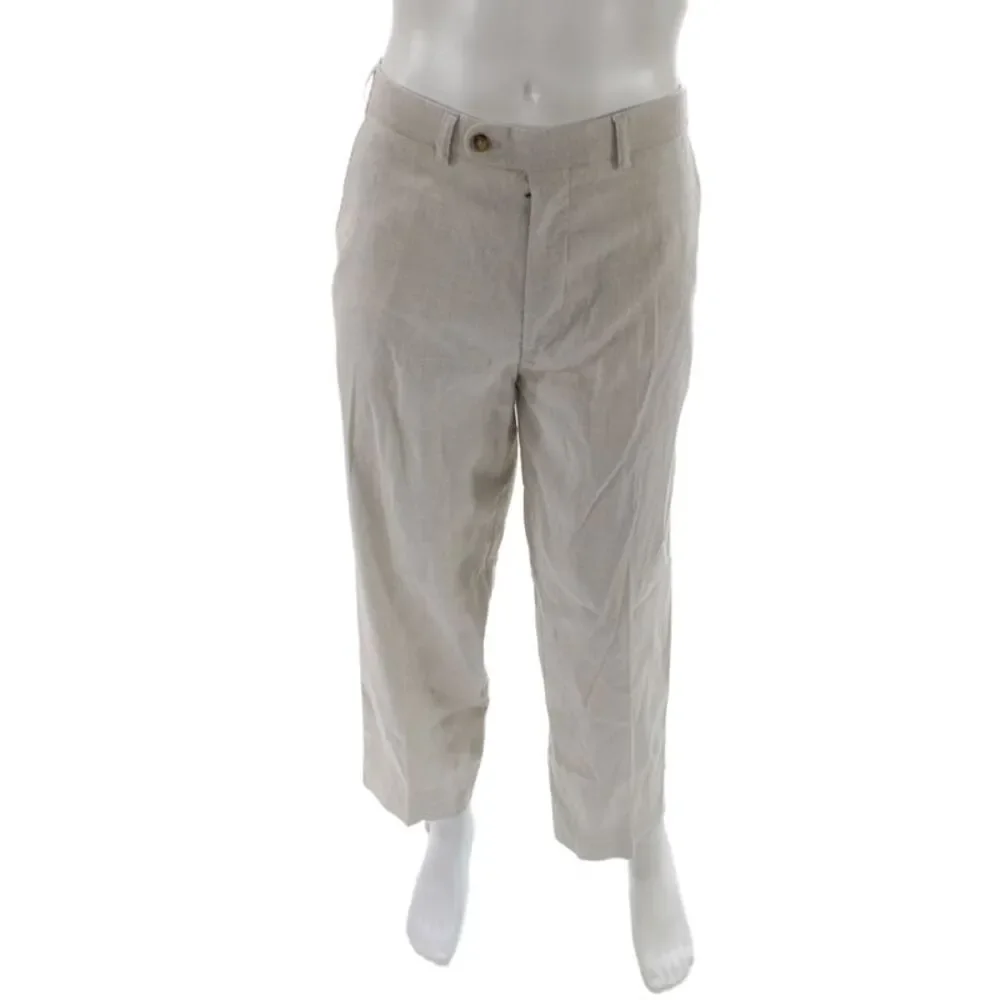 Hiltl Mens Dress Pants Beige Herringbone 58% Cotton Size 36